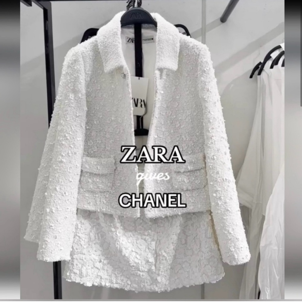 ZARA x Chanel Viral ZW Collection - Tweed Sequin Cropped Jacket & Skirt SET